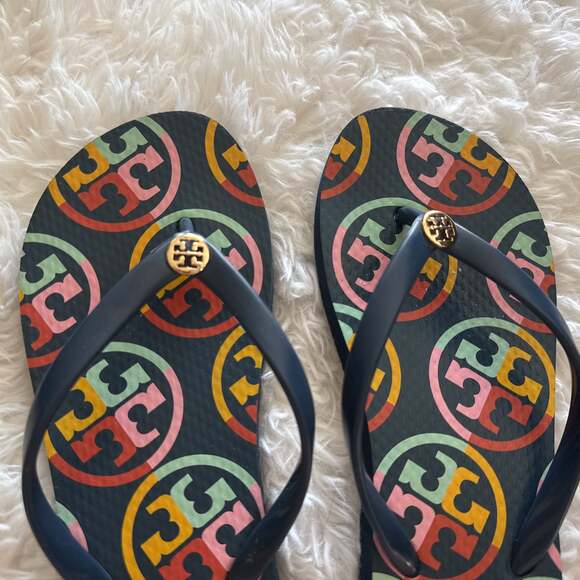 Tory Burch Flip Flops Rainbow Monogram Size 7 - Picture 2 of 5